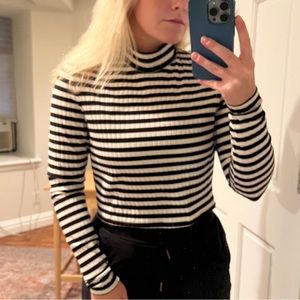 Black & White Striped Mock Neck Top